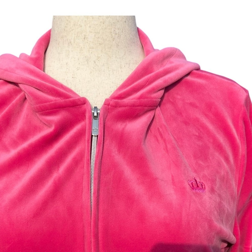 Juicy Couture Velour Tracksuit Women XL Pink Zip Hoodie Pants Y2K - Picture 6 of 6
